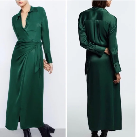 NWT Zara Long Green Shirt Dress, Size S - Picture 3 of 12